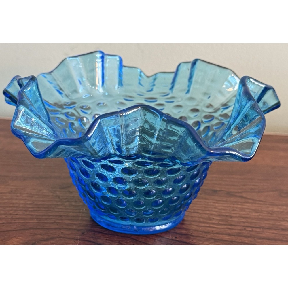Vintage Fenton Bowl Blue Ruffle 7"x 4"